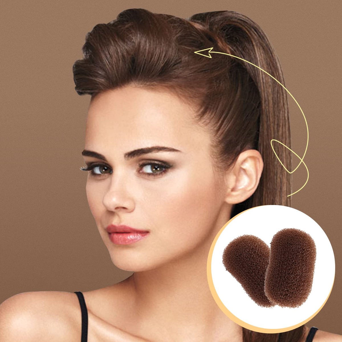 2-Pack Charming Bump It Up Volume Inserts – Coffee Hair Pads for Beehive Styling, Metallic Hair Clip Accessories for Women - görsel 9