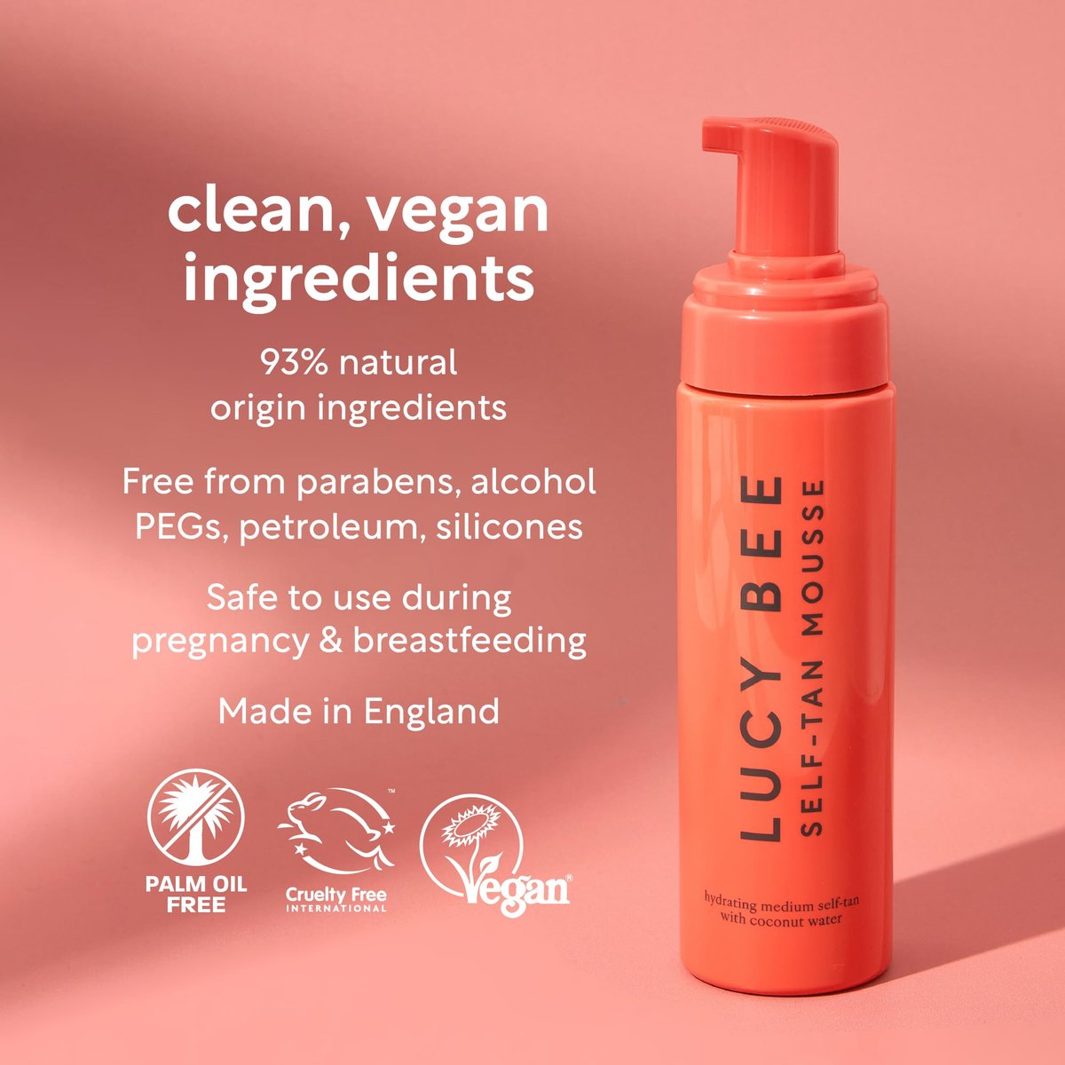 Lucy Bee Self Tan Mousse - Customizable Medium Self Tanning Foam for Natural Looking Tan, Quick-Drying, Dermatologist Approved for Sensitive Skin, Hydrating Coconut Water, Tropical Scent, 6.76 fl oz - görsel 3