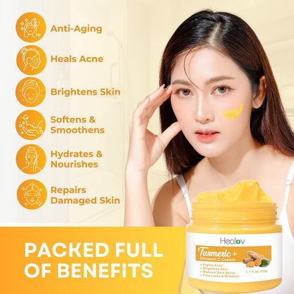 All Natural Turmeric Face Cream for Face & Body - Skin Brightening Lotion, Fights Acne, Evens Tone, Fades Scars, Sun Damage & Age Spots - Pure Turmeric Cream Healing (1.67 oz)