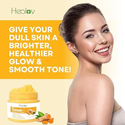 All Natural Turmeric Face Cream for Face & Body - Skin Brightening Lotion, Fights Acne, Evens Tone, Fades Scars, Sun Damage & Age Spots - Pure Turmeric Cream Healing (1.67 oz)