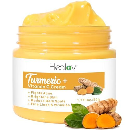 All Natural Turmeric Face Cream for Face & Body - Skin Brightening Lotion, Fights Acne, Evens Tone, Fades Scars, Sun Damage & Age Spots - Pure Turmeric Cream Healing (1.67 oz)