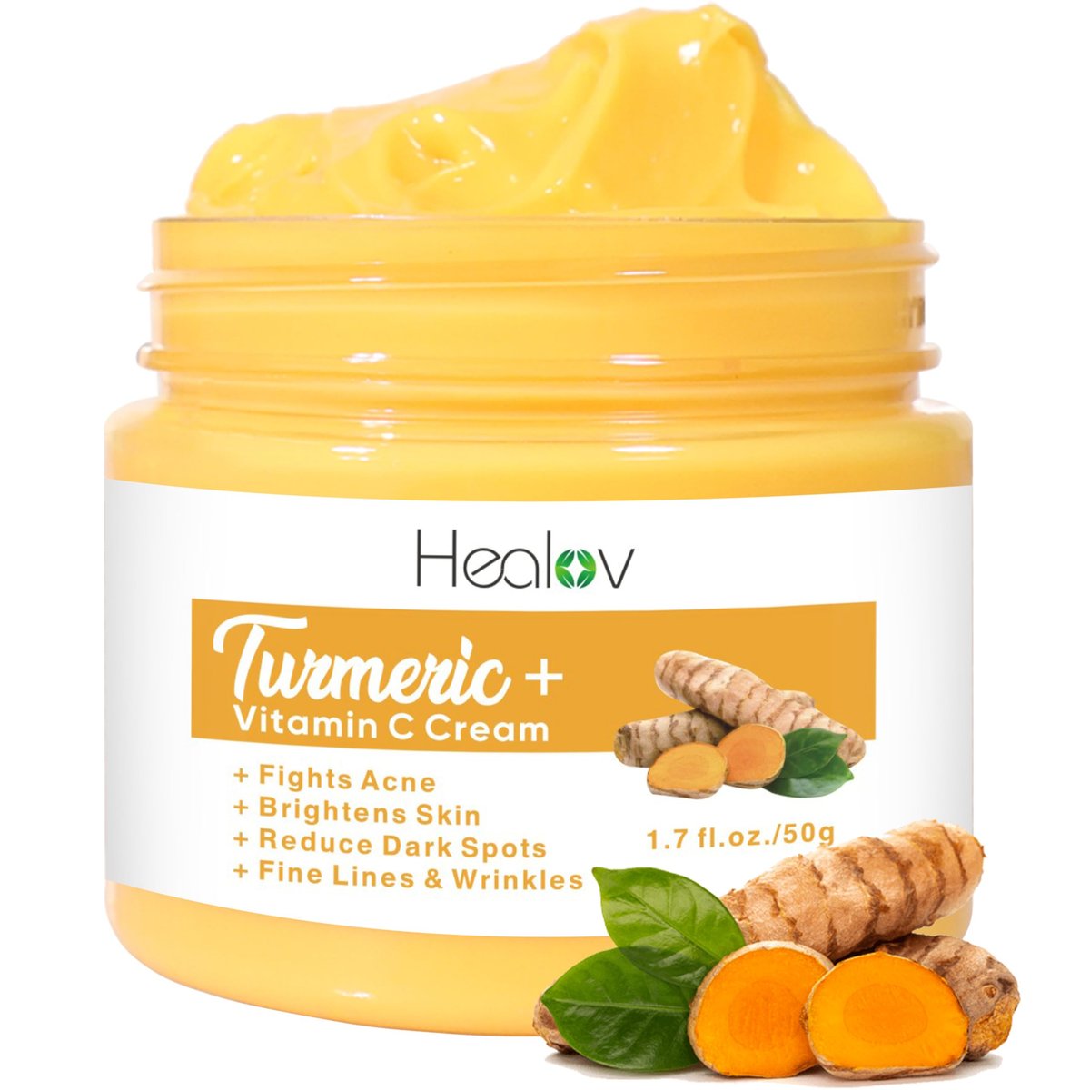 All Natural Turmeric Face Cream for Face & Body - Skin Brightening Lotion, Fights Acne, Evens Tone, Fades Scars, Sun Damage & Age Spots - Pure Turmeric Cream Healing (1.67 oz) - görsel 1