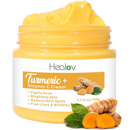 All Natural Turmeric Face Cream for Face & Body - Skin Brightening Lotion, Fights Acne, Evens Tone, Fades Scars, Sun Damage & Age Spots - Pure Turmeric Cream Healing (1.67 oz)