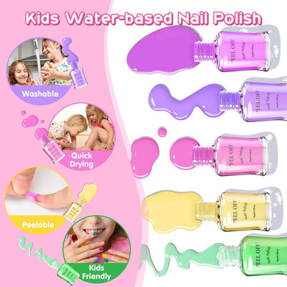 BATTOP Kids Nail Polish Set for Girls - Non-Toxic Water Based Nail Art Kit with Dryer, Fake Nails & Stickers - Perfect Gift for Ages 6-12 Avelisse