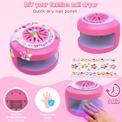 BATTOP Kids Nail Polish Set for Girls - Non-Toxic Water Based Nail Art Kit with Dryer, Fake Nails & Stickers - Perfect Gift for Ages 6-12 Avelisse