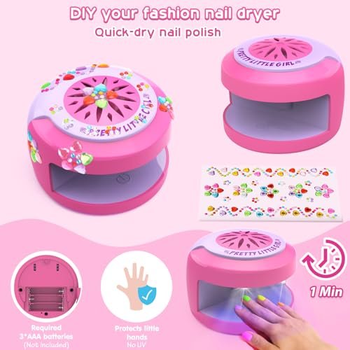 BATTOP Kids Nail Polish Set for Girls - Non-Toxic Water Based Nail Art Kit with Dryer, Fake Nails & Stickers - Perfect Gift for Ages 6-12 Avelisse