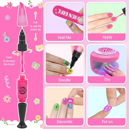 BATTOP Kids Nail Polish Set for Girls - Non-Toxic Water Based Nail Art Kit with Dryer, Fake Nails & Stickers - Perfect Gift for Ages 6-12 Avelisse