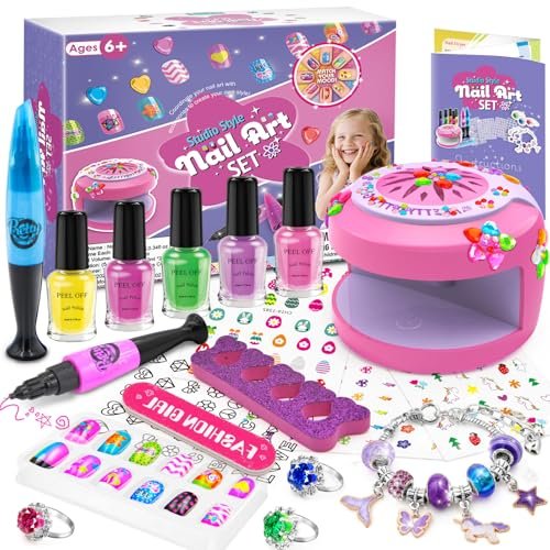 BATTOP Kids Nail Polish Set for Girls - Non-Toxic Water Based Nail Art Kit with Dryer, Fake Nails & Stickers - Perfect Gift for Ages 6-12 Avelisse