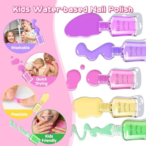 BATTOP Kids Nail Polish Set for Girls - Non-Toxic Water Based Nail Art Kit with Dryer, Fake Nails & Stickers - Perfect Gift for Ages 6-12 Avelisse