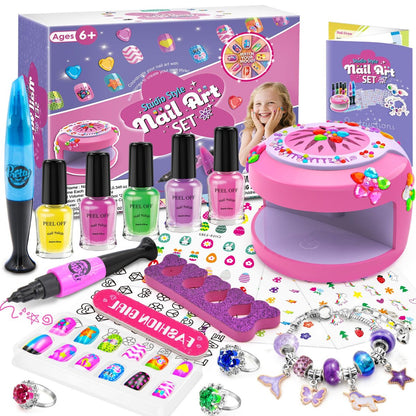 BATTOP Kids Nail Polish Set for Girls - Non-Toxic Water Based Nail Art Kit with Dryer, Fake Nails & Stickers - Perfect Gift for Ages 6-12 Avelisse