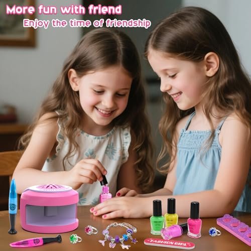 BATTOP Kids Nail Polish Set for Girls - Non-Toxic Water Based Nail Art Kit with Dryer, Fake Nails & Stickers - Perfect Gift for Ages 6-12 Avelisse