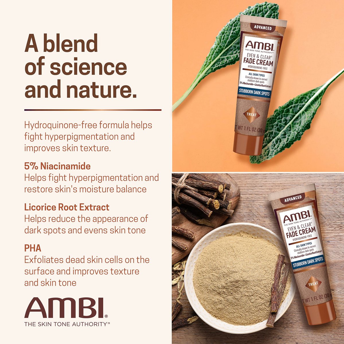 Ambi Even & Clear Advanced Fade Cream – Hydroquinone-Free Dark Spot Corrector with Niacinamide & Licorice Root, 1 Fl Oz - görsel 10