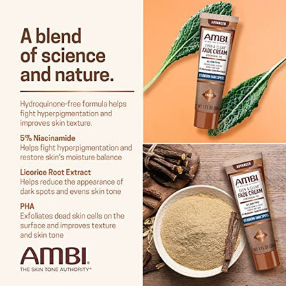 Ambi Even & Clear Advanced Fade Cream – Hydroquinone-Free Dark Spot Corrector with Niacinamide & Licorice Root, 1 Fl Oz