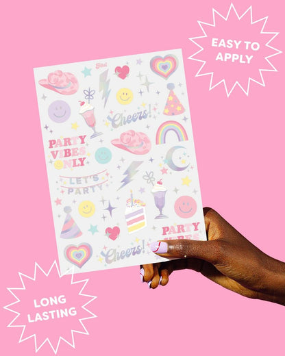 xo, Fetti Pastel Rainbow Temporary Tattoos - 50 Iridescent Foil Styles | Preppy Birthday Party Supplies & Smiley Party Favors