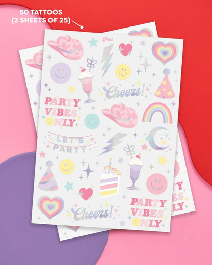 xo, Fetti Pastel Rainbow Temporary Tattoos - 50 Iridescent Foil Styles | Preppy Birthday Party Supplies & Smiley Party Favors