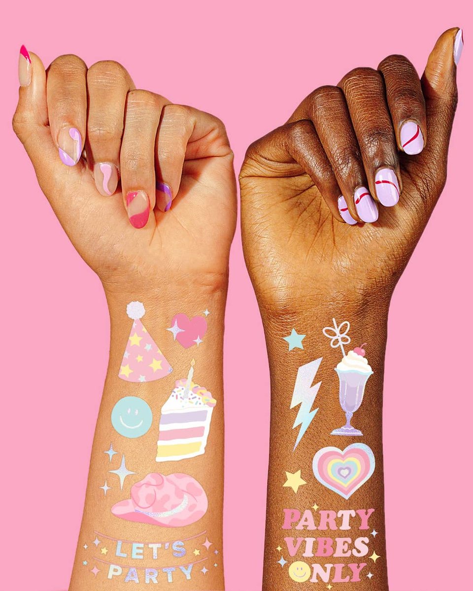 xo, Fetti Pastel Rainbow Temporary Tattoos - 50 Iridescent Foil Styles | Preppy Birthday Party Supplies & Smiley Party Favors - görsel 6