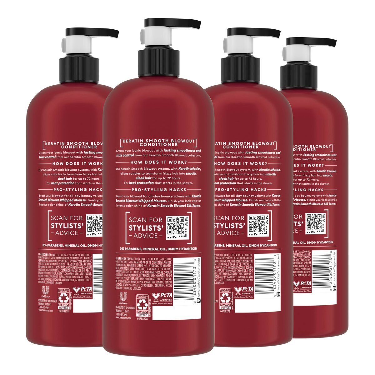 TRESemmé Keratin Smooth Conditioner 4 Pack for Frizzy Hair, 28 Fl Oz Each - Lamellar-Discipline Formula Avelisse