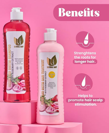 NATURAL SANT Onion Biotin and Rosemary Shampoo & Treatment Set for Stronger, Thicker and Longer Hair - Hair Loss and Thinning Shampoo, Paraben Free, Silicone Free, 16.9 Fl Oz (Pack of 2) Avelisse