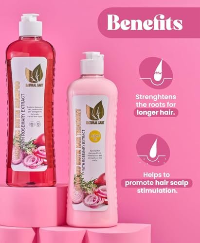 NATURAL SANT Onion Biotin and Rosemary Shampoo & Treatment Set for Stronger, Thicker and Longer Hair - Hair Loss and Thinning Shampoo, Paraben Free, Silicone Free, 16.9 Fl Oz (Pack of 2) Avelisse
