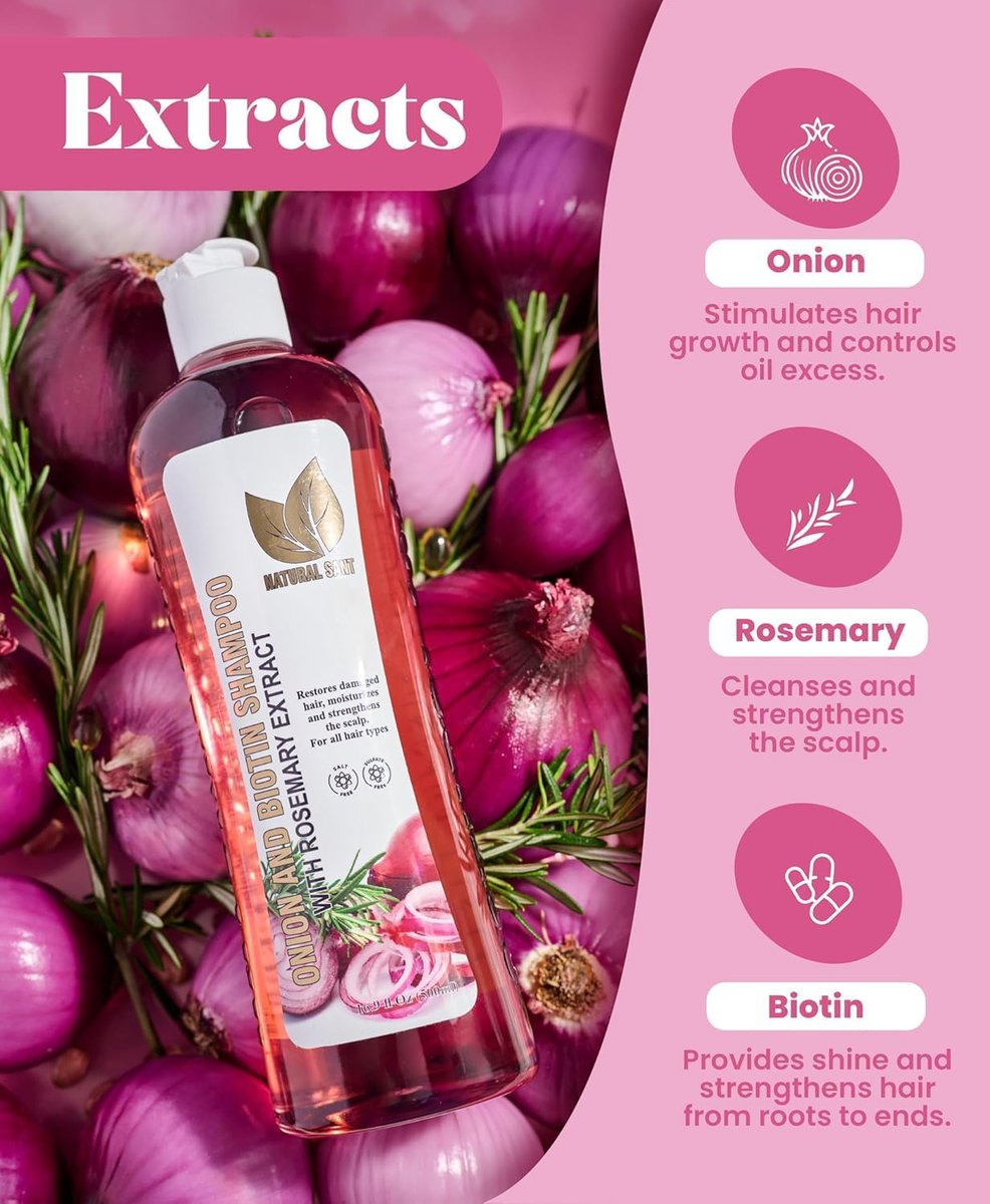 NATURAL SANT Onion Biotin and Rosemary Shampoo & Treatment Set for Stronger, Thicker and Longer Hair - Hair Loss and Thinning Shampoo, Paraben Free, Silicone Free, 16.9 Fl Oz (Pack of 2) Avelisse