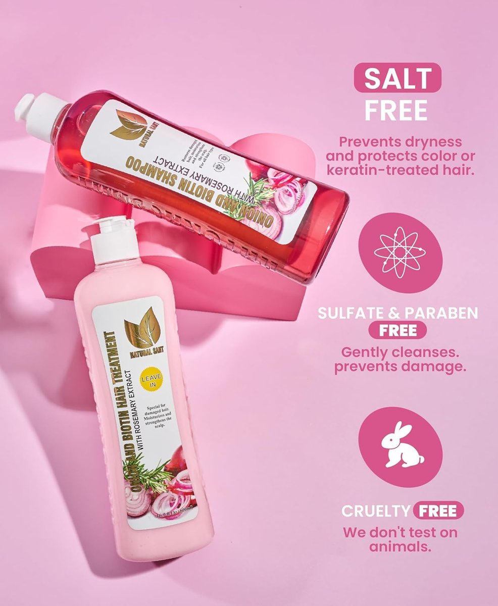 NATURAL SANT Onion Biotin and Rosemary Shampoo & Treatment Set for Stronger, Thicker and Longer Hair - Hair Loss and Thinning Shampoo, Paraben Free, Silicone Free, 16.9 Fl Oz (Pack of 2) Avelisse