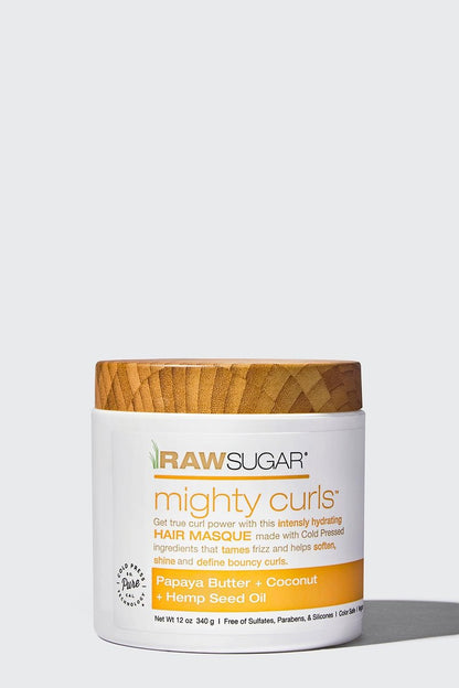 RAW SUGAR Mighty Curls Hair Masque with Papaya Butter, Coconut & Hemp Seed Oil - 12 oz