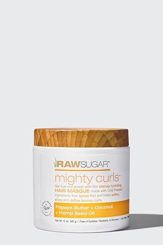 RAW SUGAR Mighty Curls Hair Masque with Papaya Butter, Coconut & Hemp Seed Oil - 12 oz - görsel 1