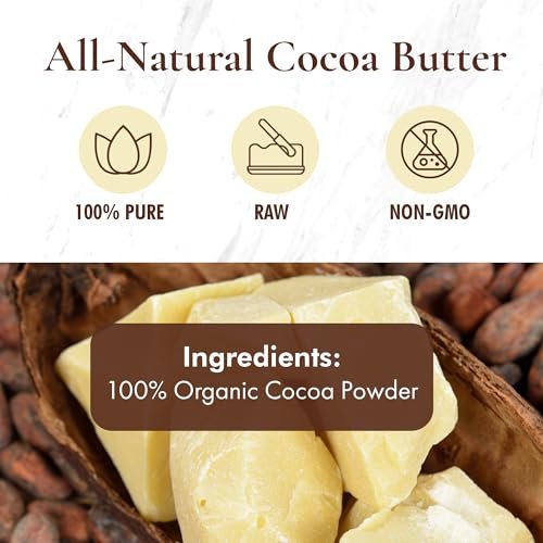 HalalEveryDay Raw Cocoa Butter 5 lb – Unrefined Organic Food Grade & Cosmetic Grade Cocoa Butter Chunks for Baking, Skincare, Body Butter & Lip Balm Avelisse
