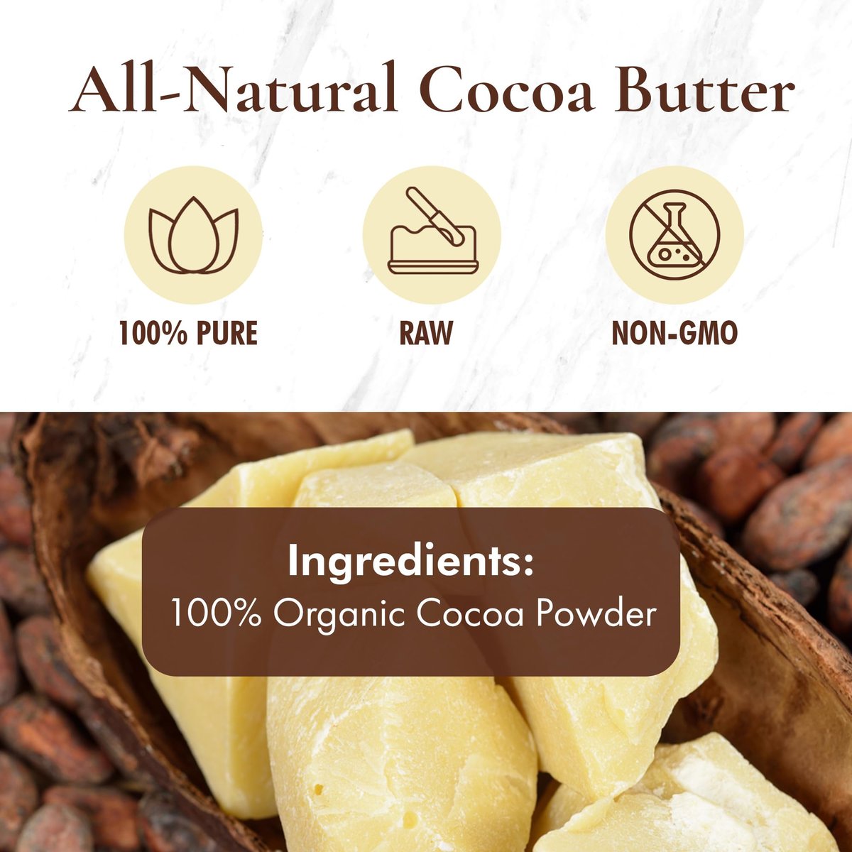 HalalEveryDay Raw Cocoa Butter 5 lb – Unrefined Organic Food Grade & Cosmetic Grade Cocoa Butter Chunks for Baking, Skincare, Body Butter & Lip Balm Avelisse