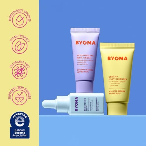 BYOMA So Bright Set - Barrier Repair Skincare Trio for Brighter Skin: Creamy Jelly Cleanser, Brightening Serum & Ceramide Moisturizer (30ml, 15ml, 15ml) Avelisse