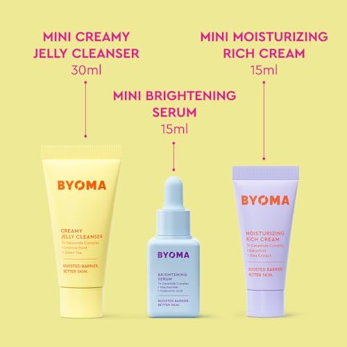 BYOMA So Bright Set - Barrier Repair Skincare Trio for Brighter Skin: Creamy Jelly Cleanser, Brightening Serum & Ceramide Moisturizer (30ml, 15ml, 15ml) Avelisse