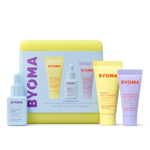 BYOMA So Bright Set - Barrier Repair Skincare Trio for Brighter Skin: Creamy Jelly Cleanser, Brightening Serum & Ceramide Moisturizer (30ml, 15ml, 15ml) Avelisse