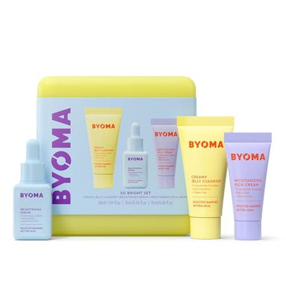 BYOMA So Bright Set - Barrier Repair Skincare Trio for Brighter Skin: Creamy Jelly Cleanser, Brightening Serum & Ceramide Moisturizer (30ml, 15ml, 15ml) Avelisse