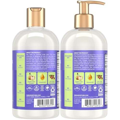 SheaMoisture Anti-Dandruff Shampoo & Conditioner Set with Apple Cider Vinegar, Shea Butter, and 3% Salicylic Acid for Itchy Scalp Relief, 13 oz Each Avelisse