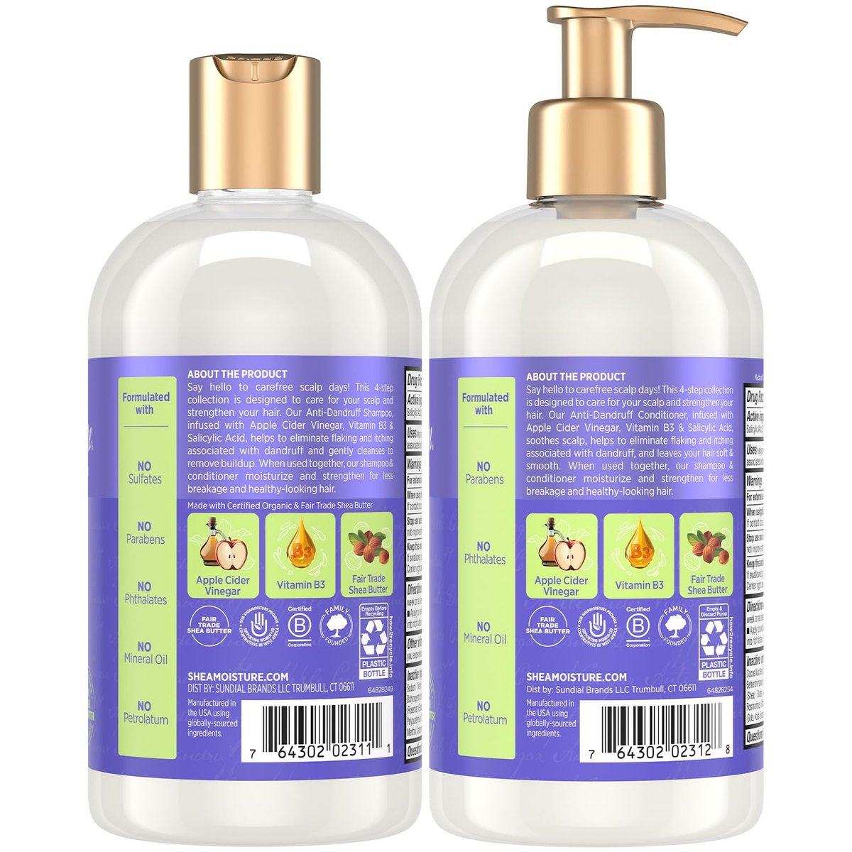 SheaMoisture Anti-Dandruff Shampoo & Conditioner Set with Apple Cider Vinegar, Shea Butter, and 3% Salicylic Acid for Itchy Scalp Relief, 13 oz Each Avelisse