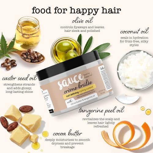 SAUCE BEAUTY Crème Brulee Curl Custard - Frizz Control & Curl Defining Cream with Cocoa Butter, Coconut Oil & Tangerine Oil for Wavy & Coily Hair (10.5 Fl Oz) Avelisse