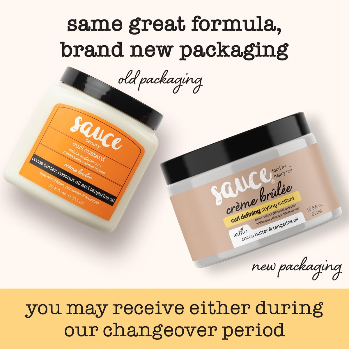 SAUCE BEAUTY Crème Brulee Curl Custard - Frizz Control & Curl Defining Cream with Cocoa Butter, Coconut Oil & Tangerine Oil for Wavy & Coily Hair (10.5 Fl Oz) Avelisse