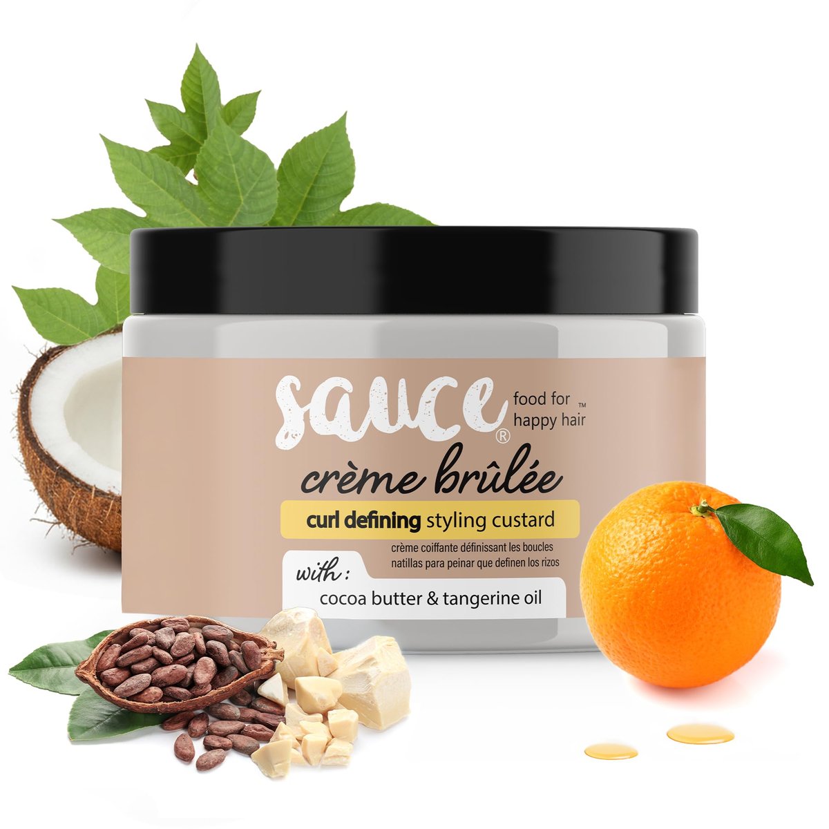 SAUCE BEAUTY Crème Brulee Curl Custard - Frizz Control & Curl Defining Cream with Cocoa Butter, Coconut Oil & Tangerine Oil for Wavy & Coily Hair (10.5 Fl Oz) Avelisse
