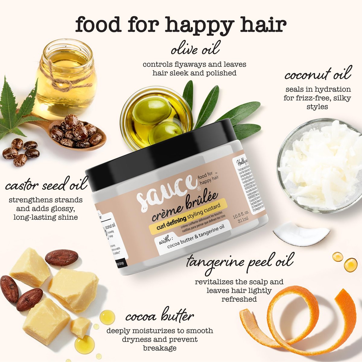 SAUCE BEAUTY Crème Brulee Curl Custard - Frizz Control & Curl Defining Cream with Cocoa Butter, Coconut Oil & Tangerine Oil for Wavy & Coily Hair (10.5 Fl Oz) Avelisse
