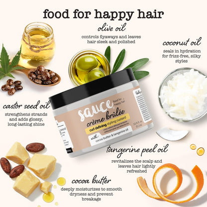 SAUCE BEAUTY Crème Brulee Curl Custard - Frizz Control & Curl Defining Cream with Cocoa Butter, Coconut Oil & Tangerine Oil for Wavy & Coily Hair (10.5 Fl Oz) Avelisse