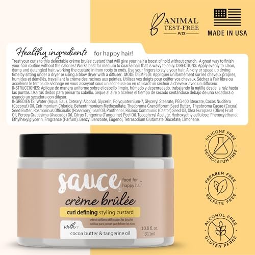 SAUCE BEAUTY Crème Brulee Curl Custard - Frizz Control & Curl Defining Cream with Cocoa Butter, Coconut Oil & Tangerine Oil for Wavy & Coily Hair (10.5 Fl Oz) Avelisse