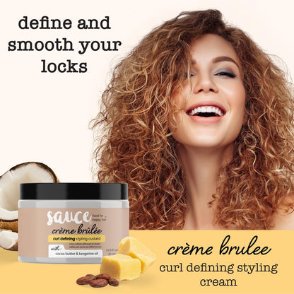 SAUCE BEAUTY Crème Brulee Curl Custard - Frizz Control & Curl Defining Cream with Cocoa Butter, Coconut Oil & Tangerine Oil for Wavy & Coily Hair (10.5 Fl Oz) Avelisse