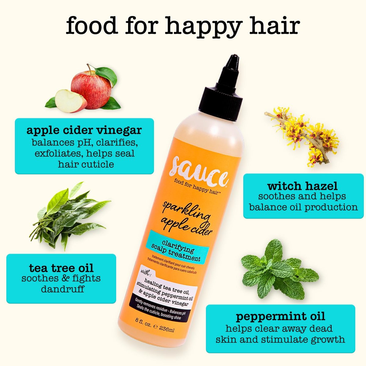 SAUCE BEAUTY Clarifying Scalp Treatment - Sparkling Apple Cider Scalp & Hair Cleanser with Apple Cider Vinegar & Tea Tree Oil for Dry, Itchy Scalp, All Hair Types (8 Fl Oz) Avelisse
