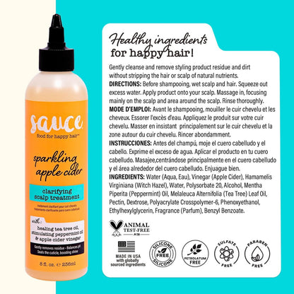 SAUCE BEAUTY Clarifying Scalp Treatment - Sparkling Apple Cider Scalp & Hair Cleanser with Apple Cider Vinegar & Tea Tree Oil for Dry, Itchy Scalp, All Hair Types (8 Fl Oz) Avelisse