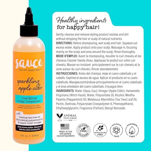 SAUCE BEAUTY Clarifying Scalp Treatment - Sparkling Apple Cider Scalp & Hair Cleanser with Apple Cider Vinegar & Tea Tree Oil for Dry, Itchy Scalp, All Hair Types (8 Fl Oz) Avelisse