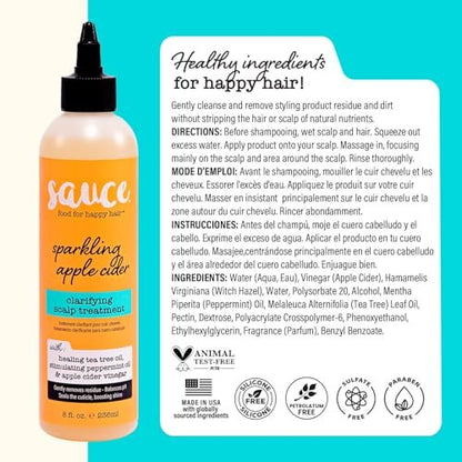 SAUCE BEAUTY Clarifying Scalp Treatment - Sparkling Apple Cider Scalp & Hair Cleanser with Apple Cider Vinegar & Tea Tree Oil for Dry, Itchy Scalp, All Hair Types (8 Fl Oz) Avelisse