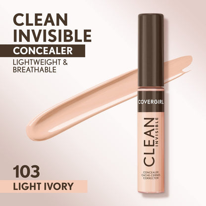 COVERGIRL Clean Invisible Concealer - Light Ivory 103, Lightweight Hydrating Vegan Formula, 0.23 oz