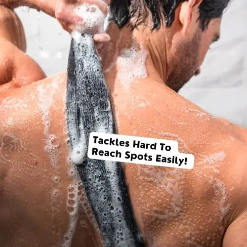 Extra Rough Exfoliating Washcloth - Extreme Body & Back Scrubber for Shower, Extra Long, Hygienic Exfoliator Wash Cloth for Men or Women, 2 Count Pack, 1 Black & 1 Grey, Bye Bye Loofah Avelisse