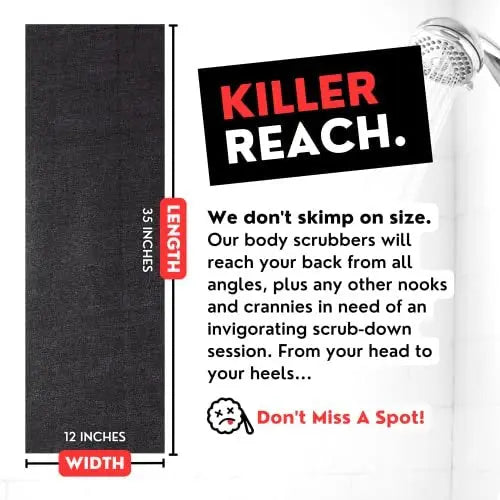 Extra Rough Exfoliating Washcloth - Extreme Body & Back Scrubber for Shower, Extra Long, Hygienic Exfoliator Wash Cloth for Men or Women, 2 Count Pack, 1 Black & 1 Grey, Bye Bye Loofah Avelisse