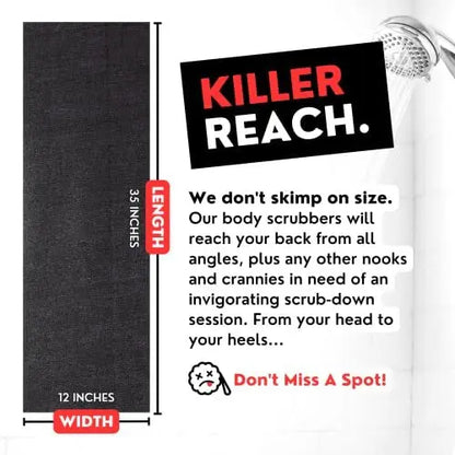 Extra Rough Exfoliating Washcloth - Extreme Body & Back Scrubber for Shower, Extra Long, Hygienic Exfoliator Wash Cloth for Men or Women, 2 Count Pack, 1 Black & 1 Grey, Bye Bye Loofah Avelisse